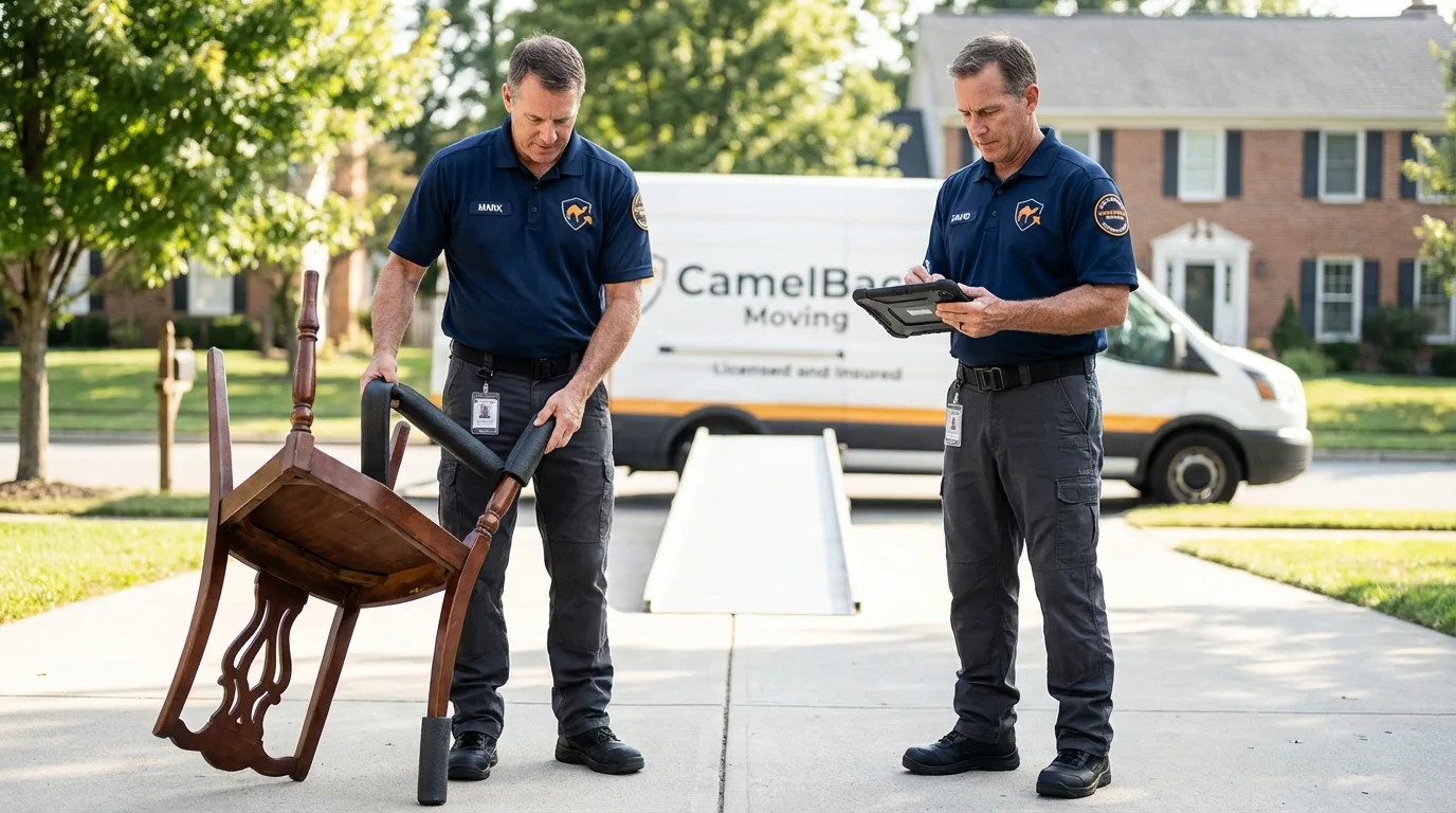 Movers inspecting furniture for damage prevention before loading in Brodhead, KY