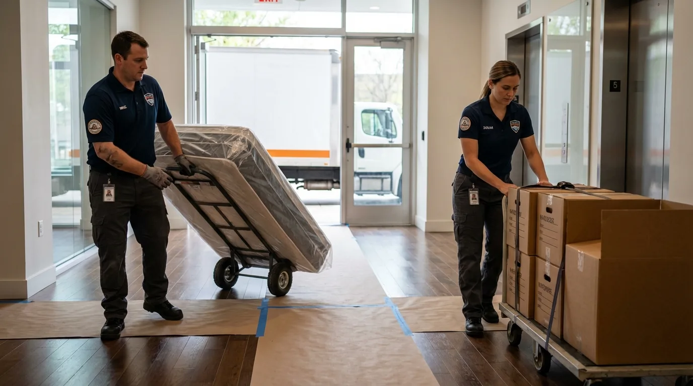 Professional apartment movers loading elevator in Brodhead, KY